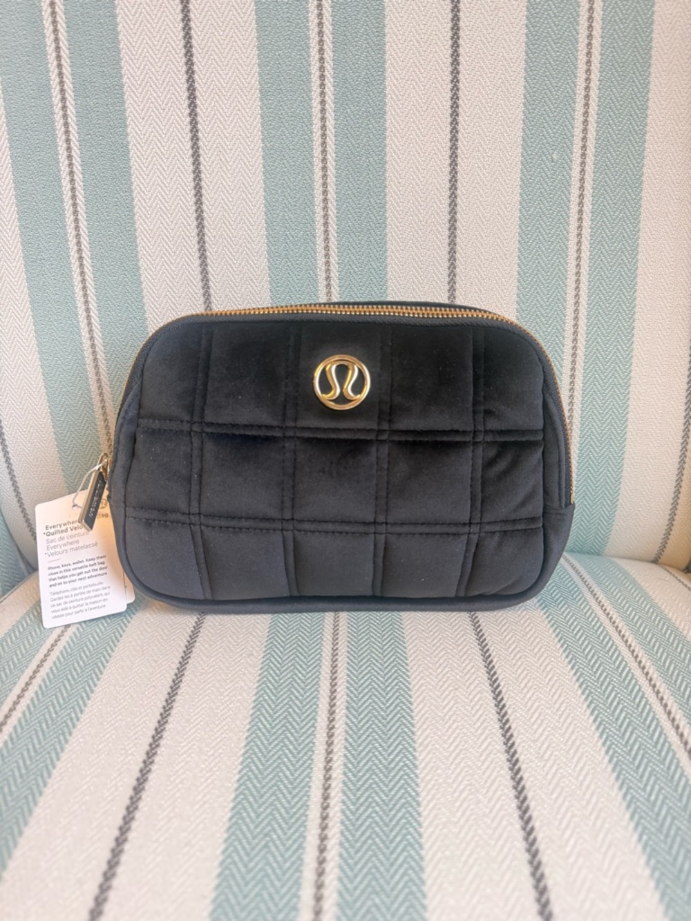 lululemon athletica Black Quilted belt bag with Gold Logo Accent